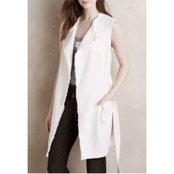 Anthropologie Elevenses Luna Vest Medium Cream Frayed Belted Sleeveless Gauze … - Picture 2 of 11